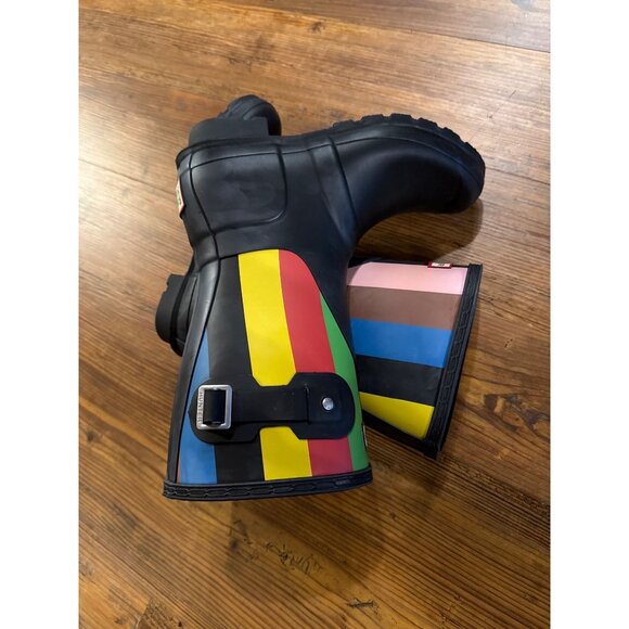Hunter Women's Black Multi Striped Rain Boots - Size 7 US - New - Picture 2 of 14